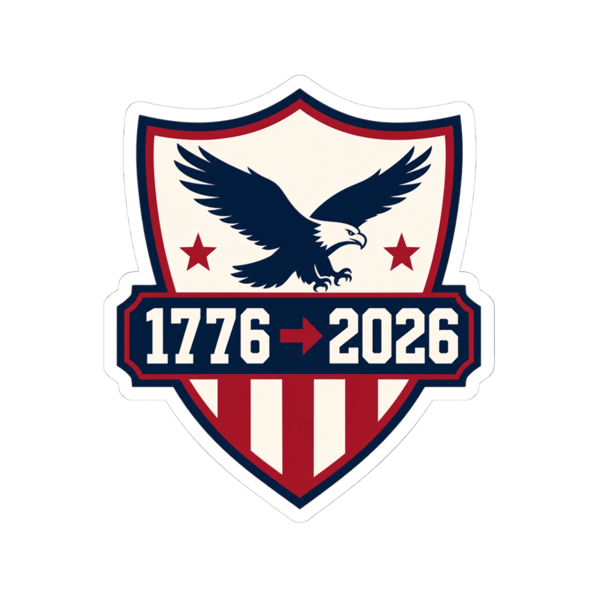 1776 → 2026 Shield Sticker — Crimson Red